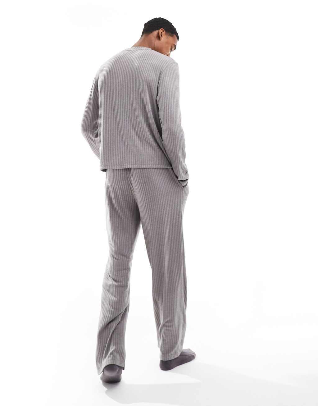 ASOS DESIGN loungewear set with long sleeve boxy T-shirt in dark gray Product Image