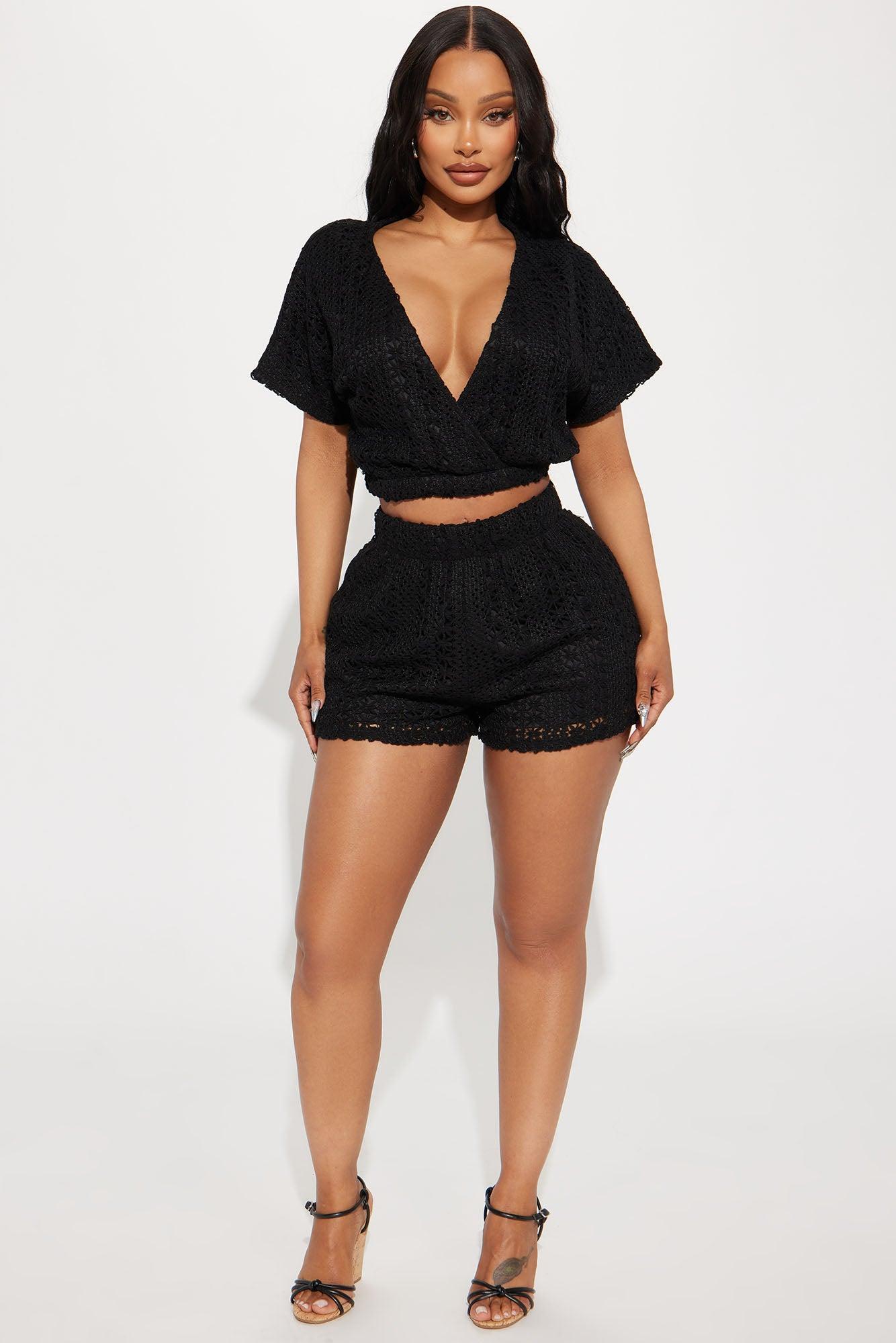 Keep It Cool Crochet Short Set - Black Product Image