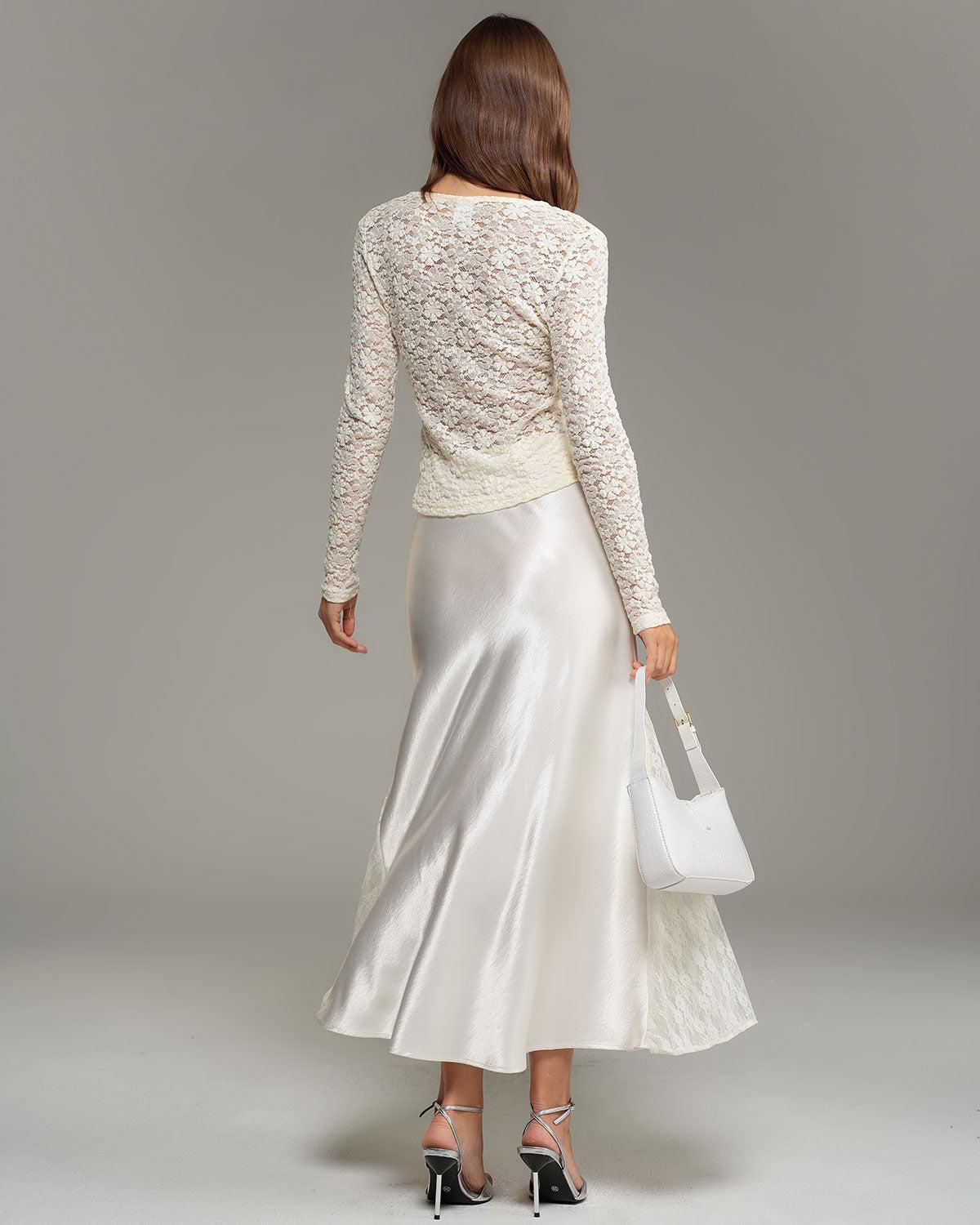 Beige Elastic Waist Natural Waisted Mermaid Skirt Product Image