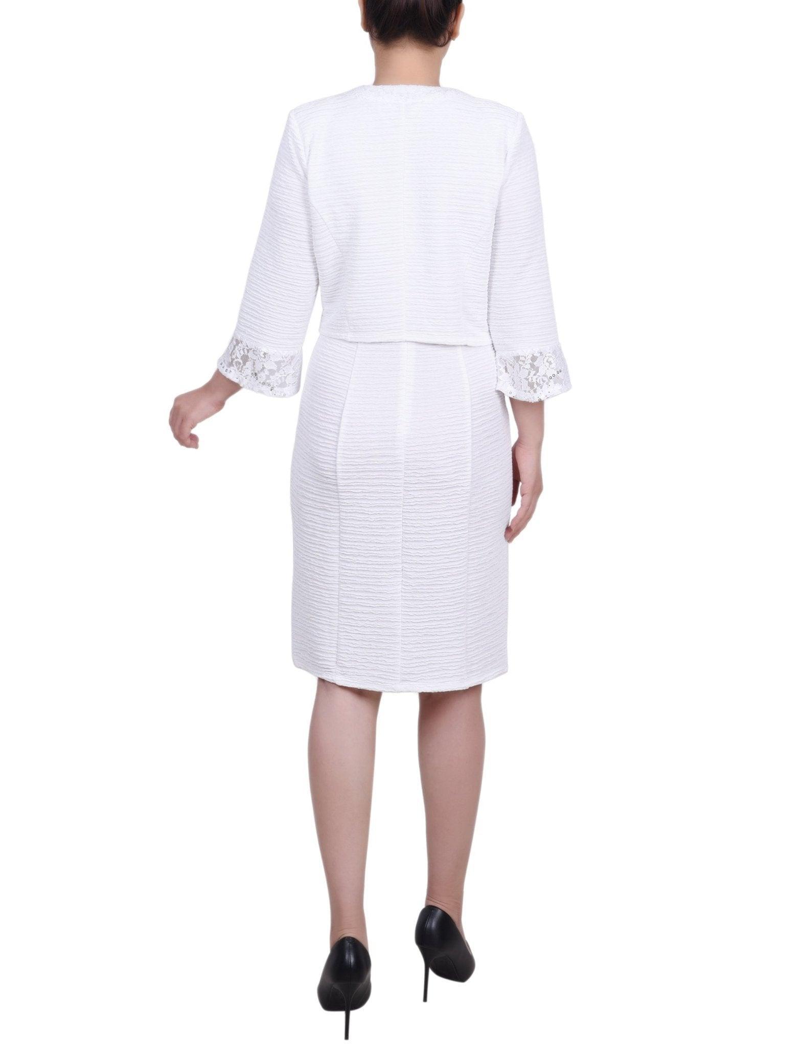 White Two Piece Novelty Knit and Lace Dress Set Product Image