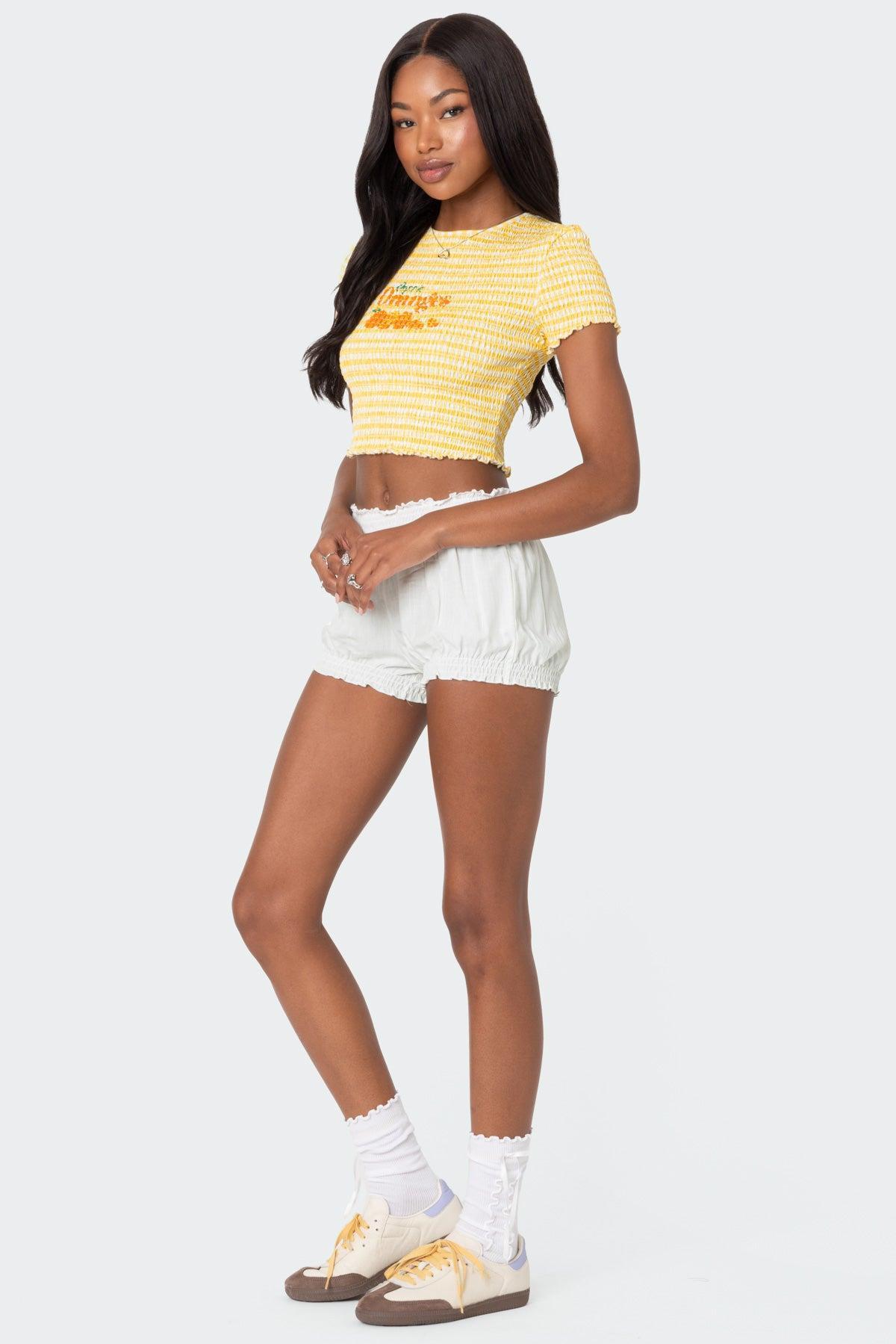 Orange Smocked Gingham Top Product Image