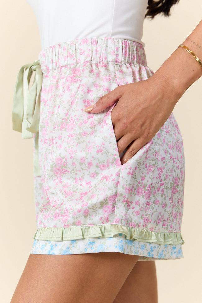 Dreamy Days Mixed Floral Satin Pajama Shorts FINAL SALE Product Image