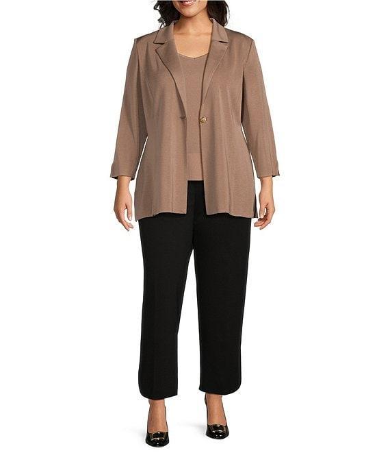 Ming Wang Plus Size Ponte Knit Slim Leg Rounded Hem Pull-On Pant Product Image