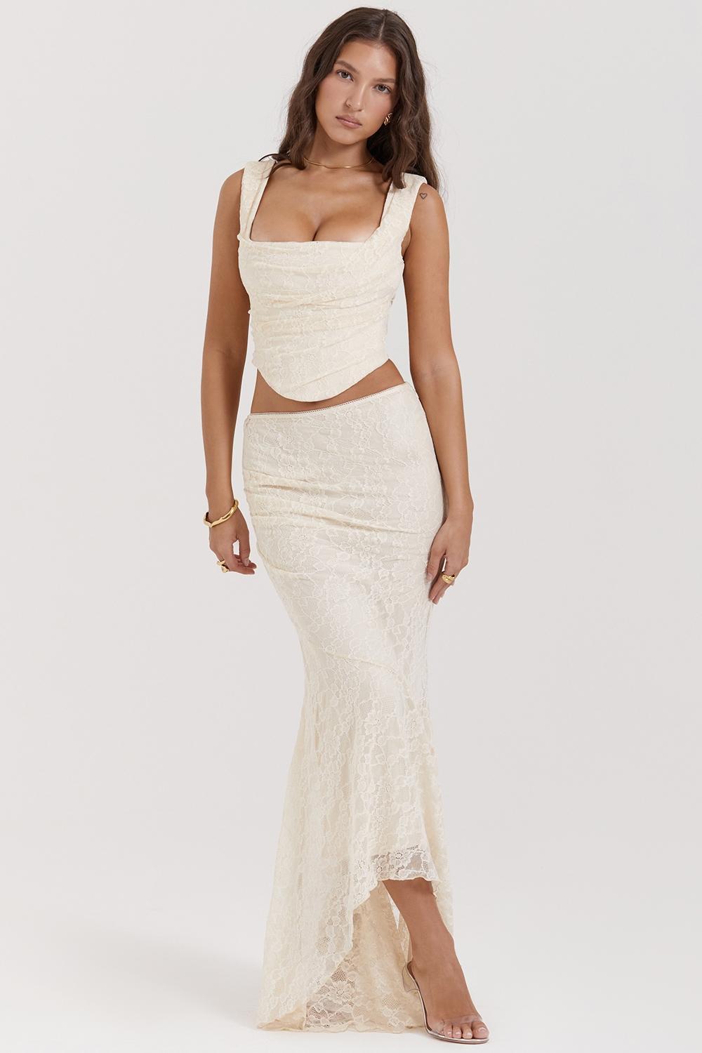 Therese Vintage Cream Lace Maxi Skirt Product Image