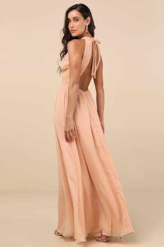 Sintra Peach Pleated Backless Maxi Dress Product Image