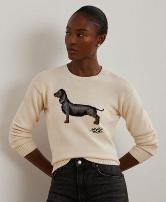 Lauren Ralph Lauren Womens Intarsia-Knit Dachshund Cotton Sweater, Regular & Petite Product Image