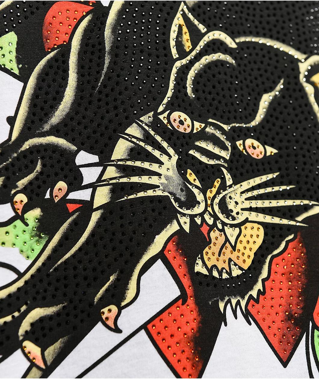 Ed Hardy Crouching Panther Rhinestone White T-Shirt Product Image