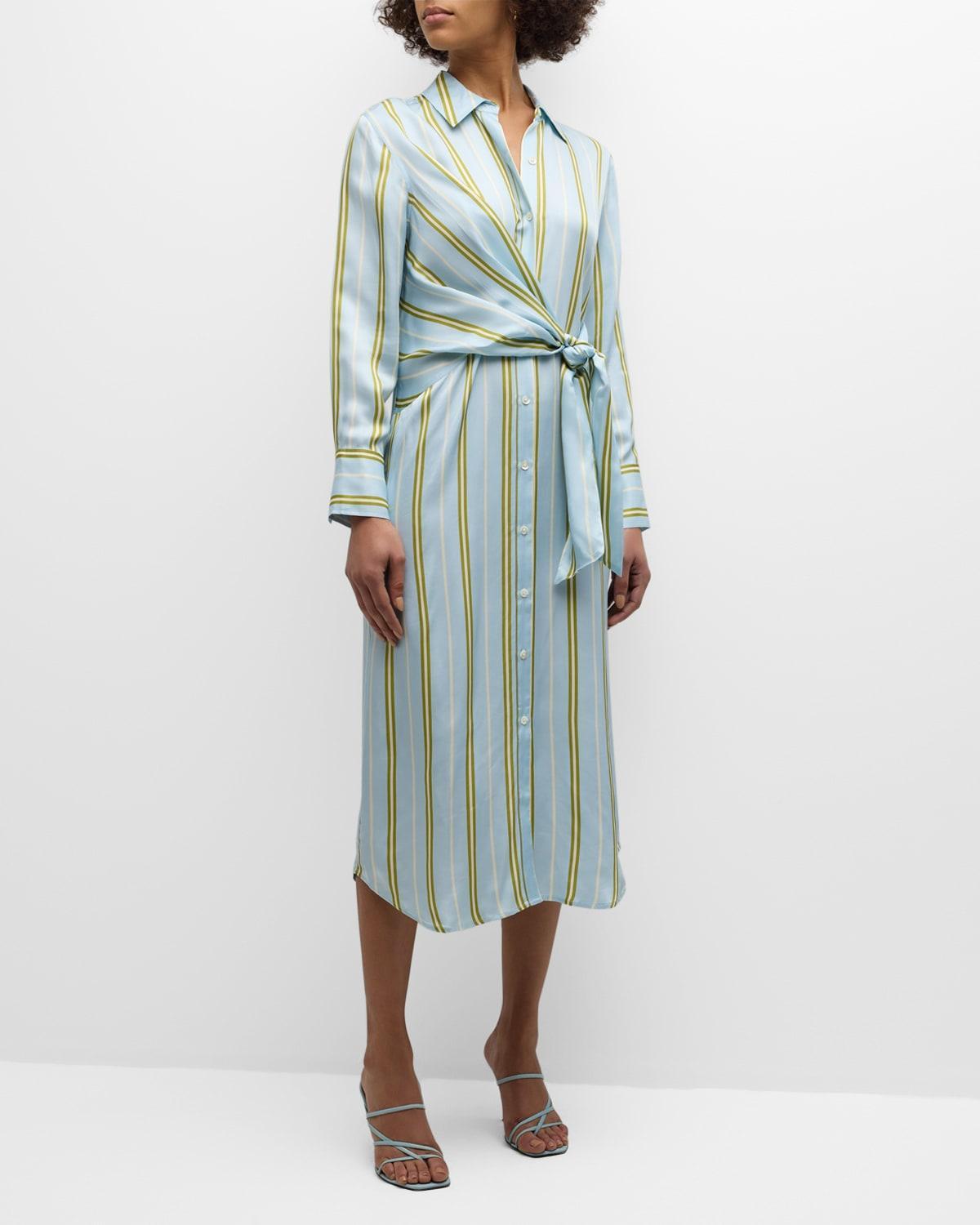 Womens Lacey Striped Tie-Waist Midi-Dress Product Image
