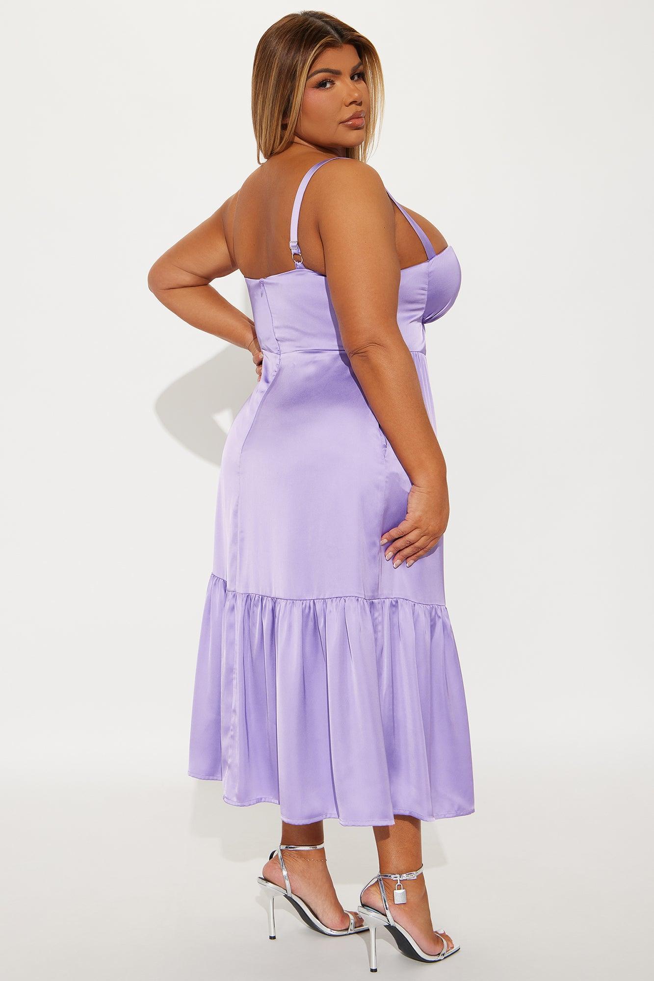 Sweet Magnolia Satin Midi Dress - Lavender Product Image