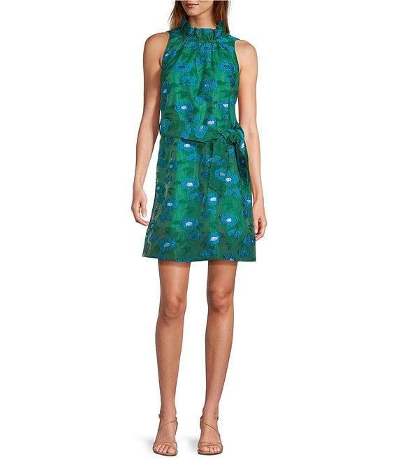 Abbey Glass Betty Ruffle Mock Neck Tie Waist Floral Mini Dress Product Image