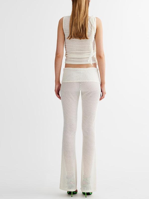 Cutout Sleeveless Vest & High Rise Flare Leg Pants Set Product Image