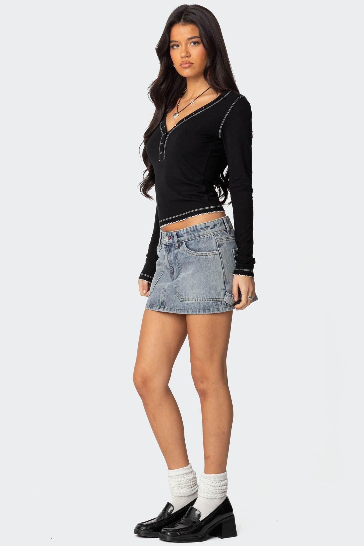 Yael Contrast Stitch Henley Top Product Image