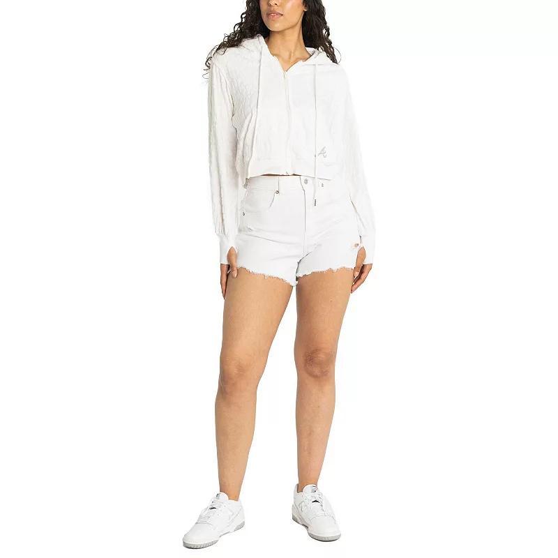 Women's Lusso White Atlanta Braves Tabitha Cheetah Terry Full-Zip Sweatshirt, Size: 2XL Product Image