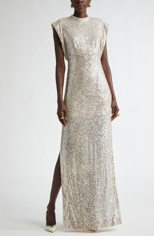 ST JOHN St. John Collection Sequin Embroidered Drape Back Gown In Champagne Product Image