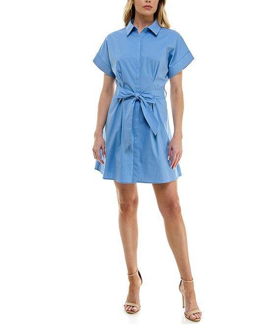 B. Darlin Short Sleeve Tie Front Collared Dress Product Image