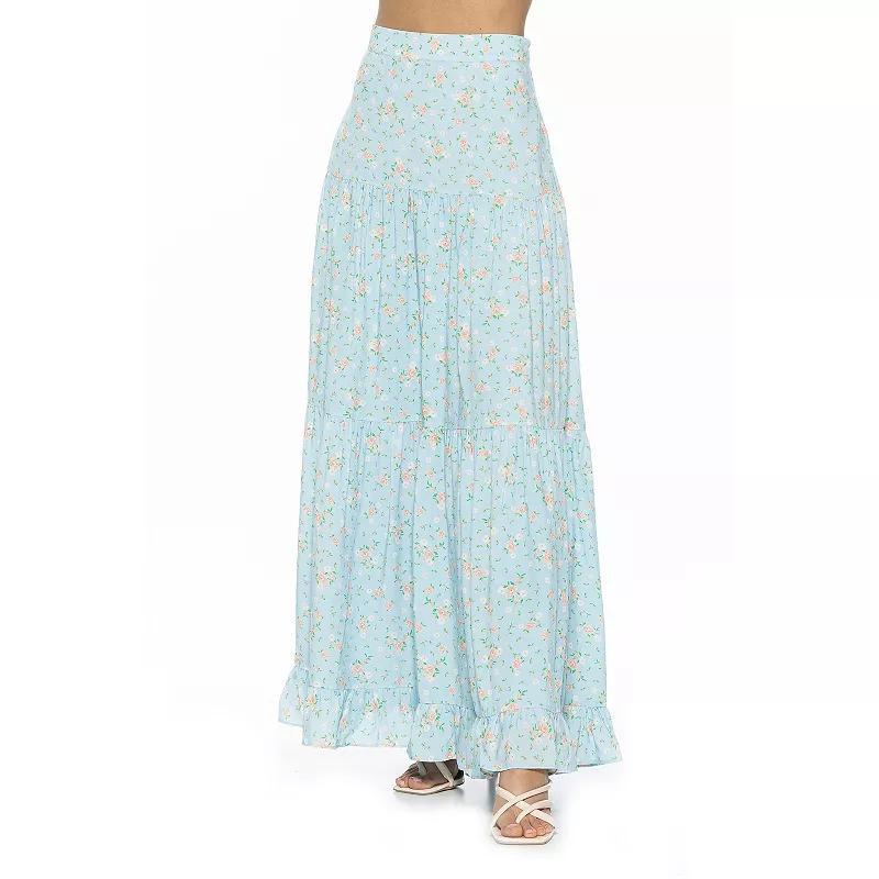 Women's ALEXIA ADMOR Halima Tiered Maxi Skirt, Size: 12, Ivory Ditzy Product Image