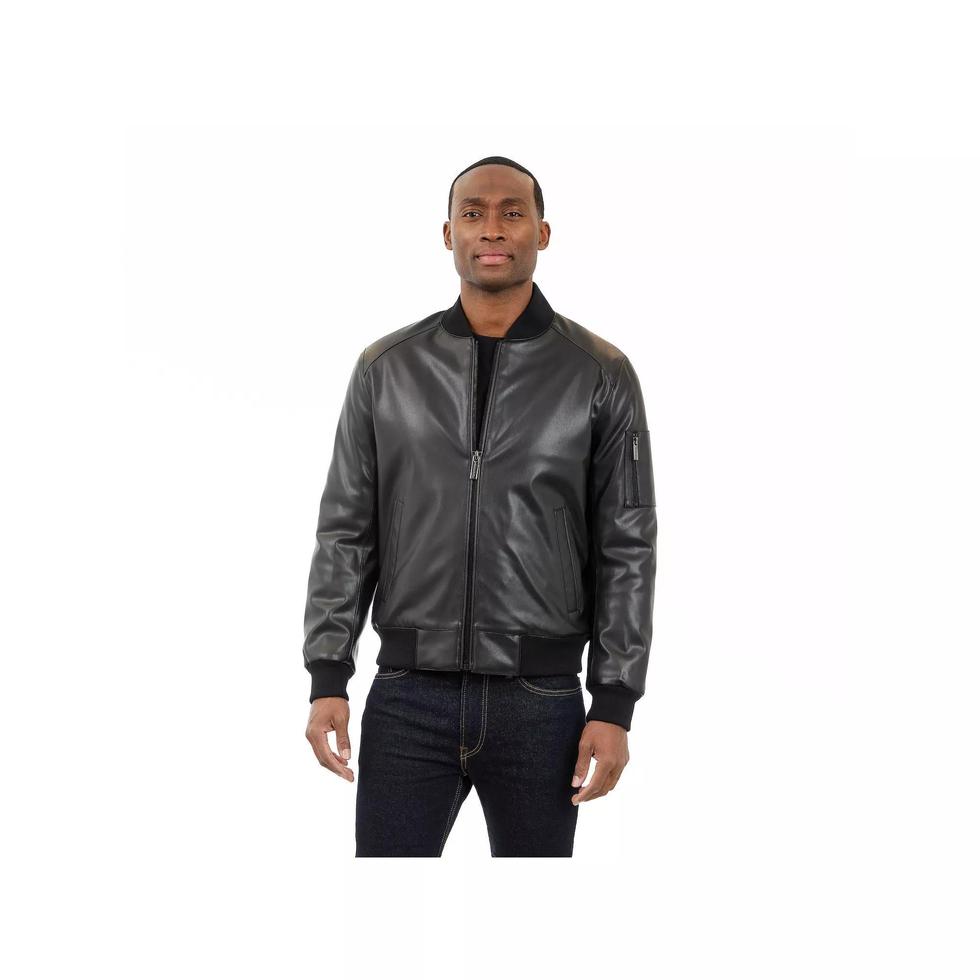 Men's London Fog Faux Leather Bomber Jacket, Size: Medium, Black Product Image