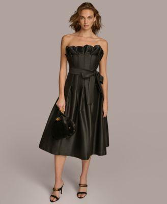 Donna Karan New York Womens Ruffle-Trim Tie-Waist Dress Product Image