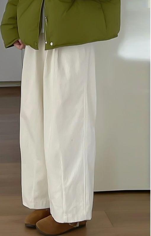 High Waist Plain Corduroy Cropped Wide Leg Pants Product Image