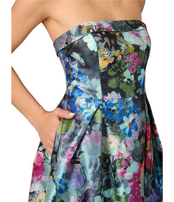 Aidan Mattox Metallic Floral Jacquard Structured Strapless Ball Gown Product Image