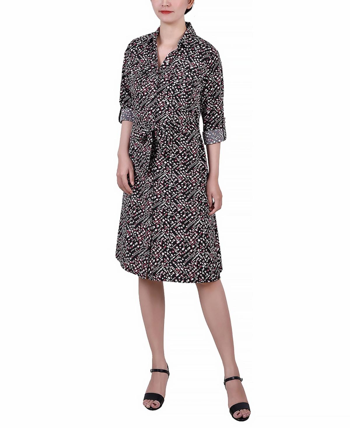 Ny Collection Petite Printed Long Sleeve Roll Tab Shirtdress Product Image
