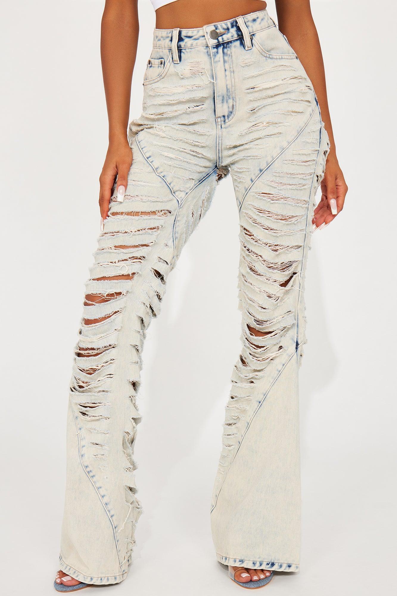 Dare To Stare Shredded Flare Jeans - Vintage Wash Product Image