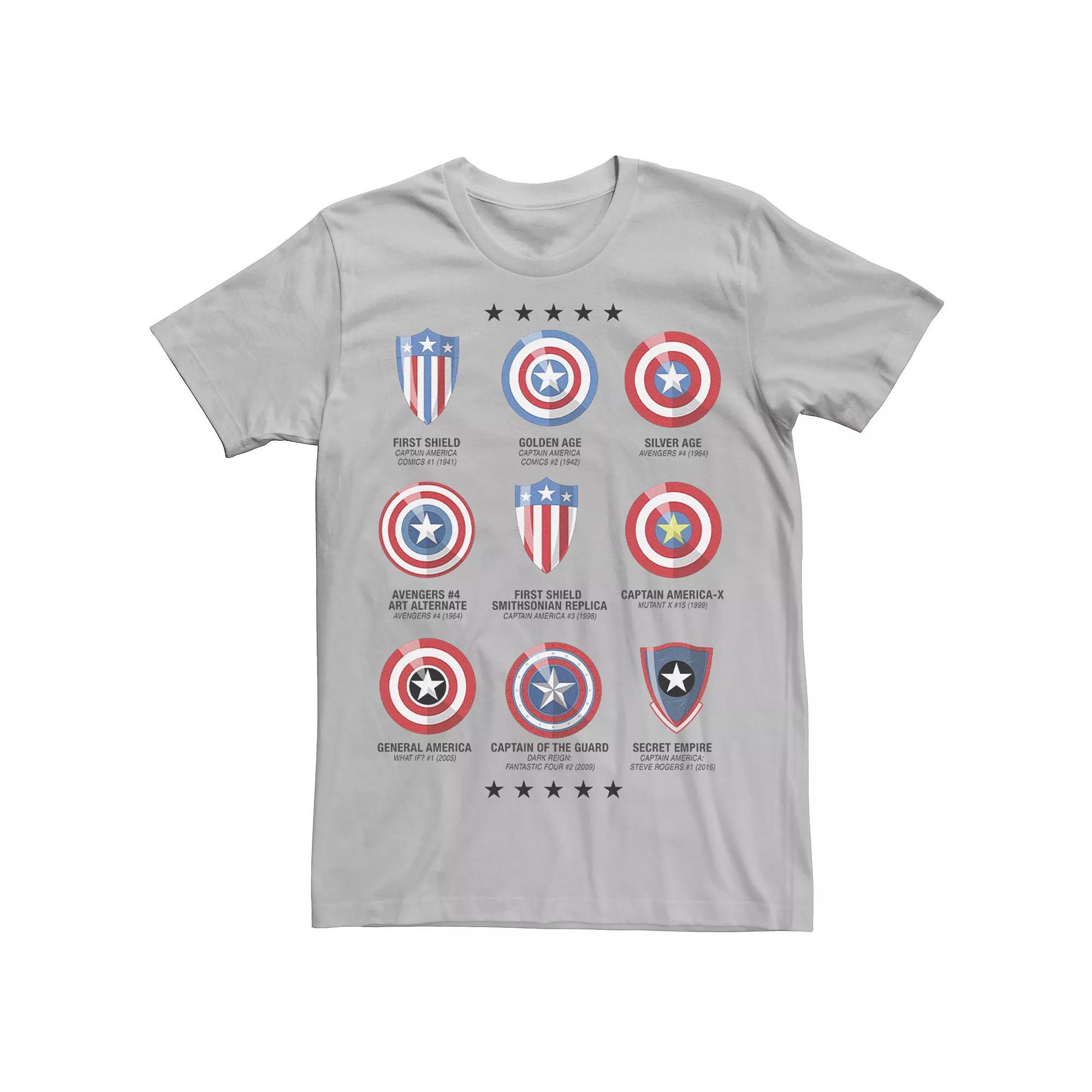 Men's Marvel Captain America Different Shields Grid Tee, Size: Large, Silver Product Image