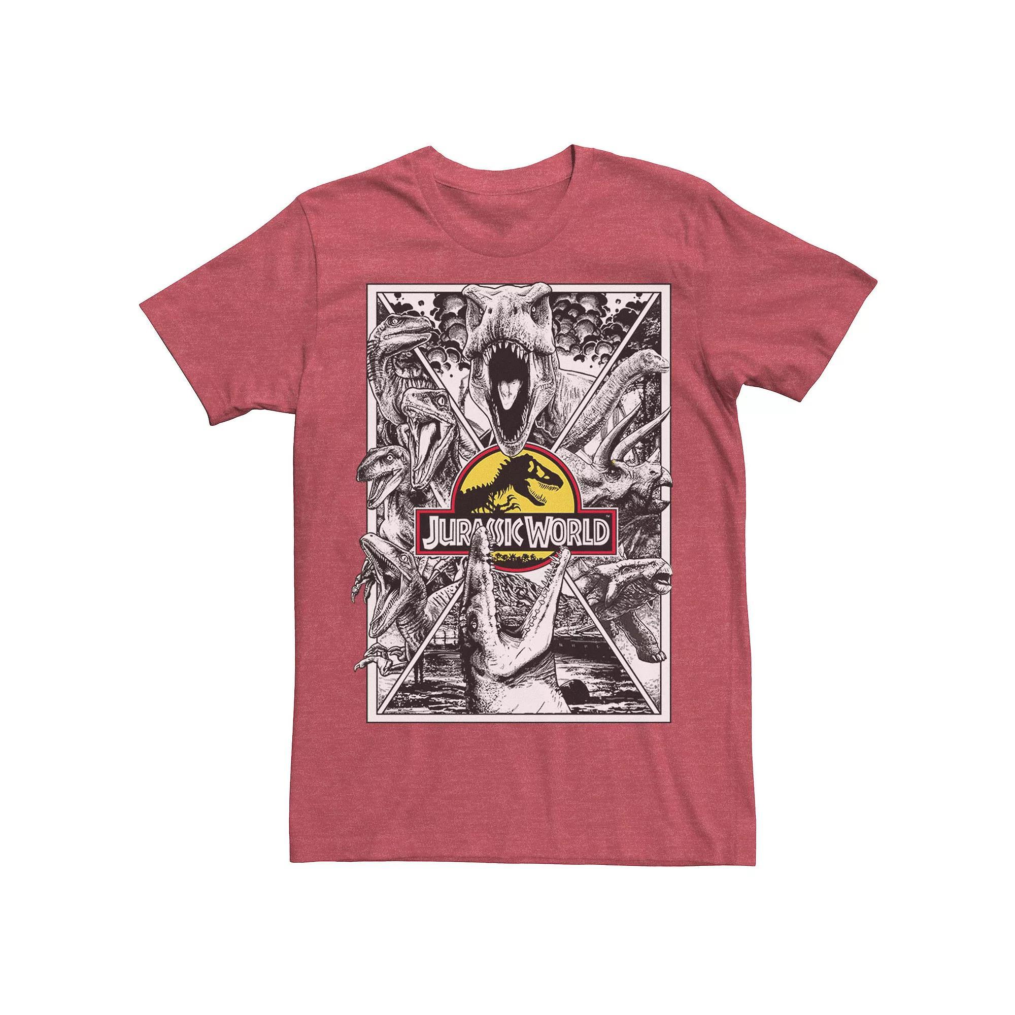 Mens Jurassic Park Collage Poster Tee Red Grey Product Image