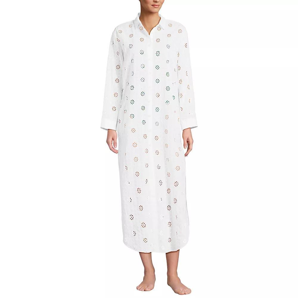 Women's Lands' End Eyelet Button Down Maxi Cover-up Dress, Size: Medium, White Product Image