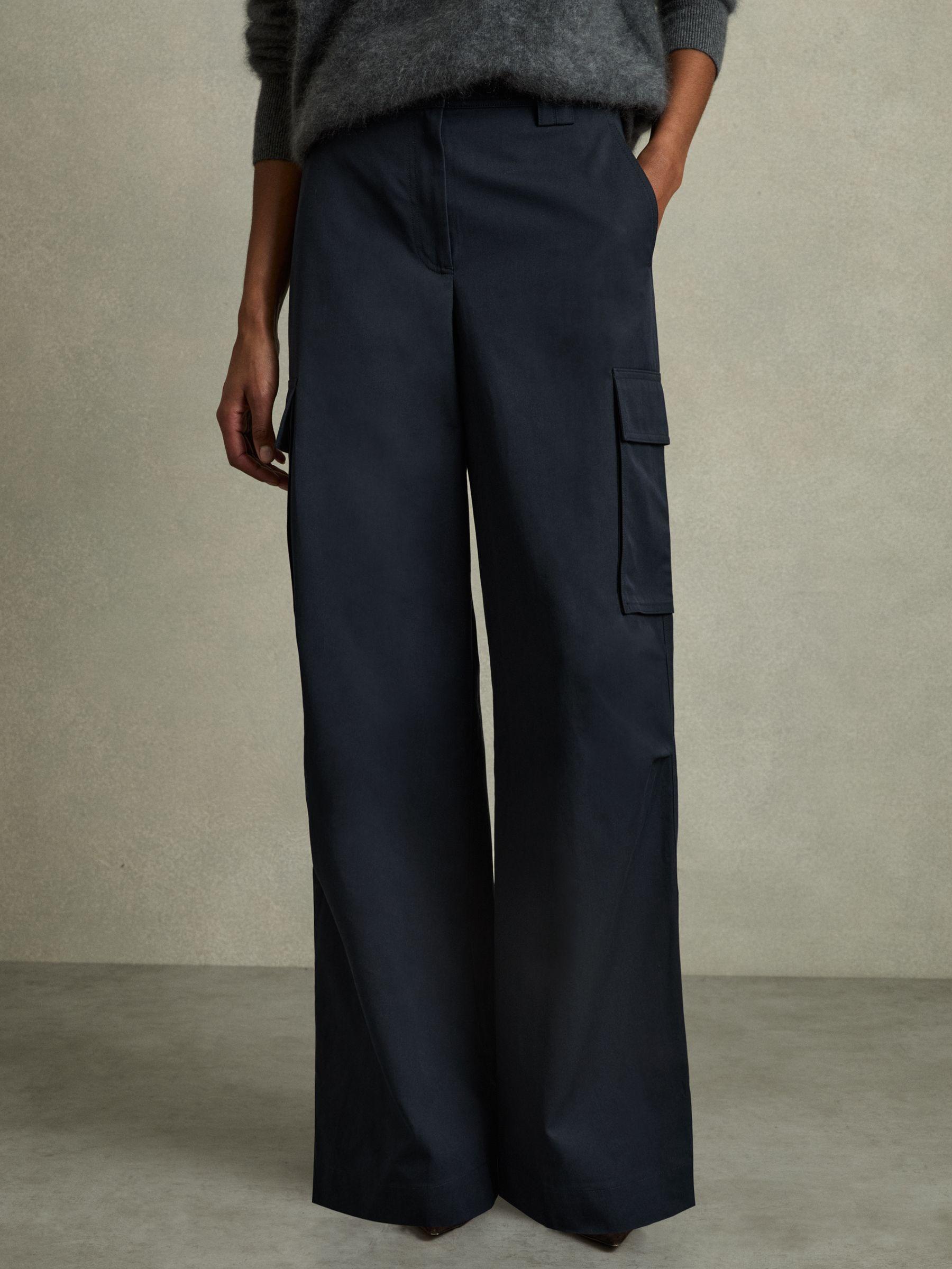 Cotton-Tencel Wide-Leg Combat Trousers in Navy Product Image