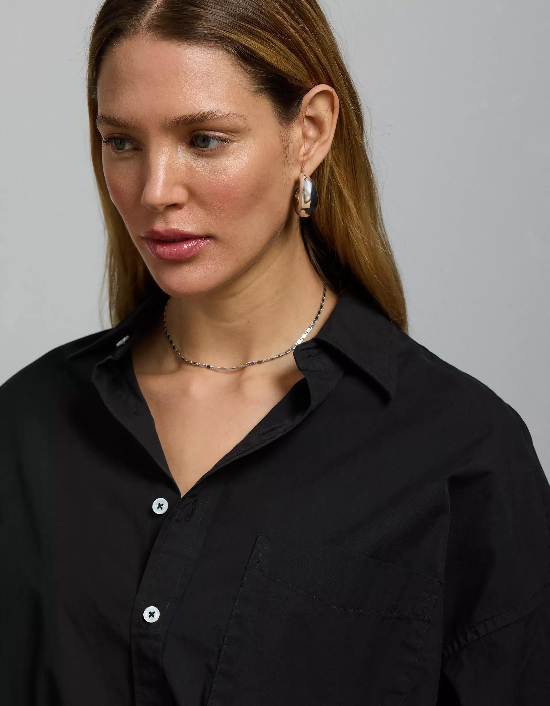 AE77 Premium Poplin Long-Sleeve Button-Up Bubble Shirt Product Image