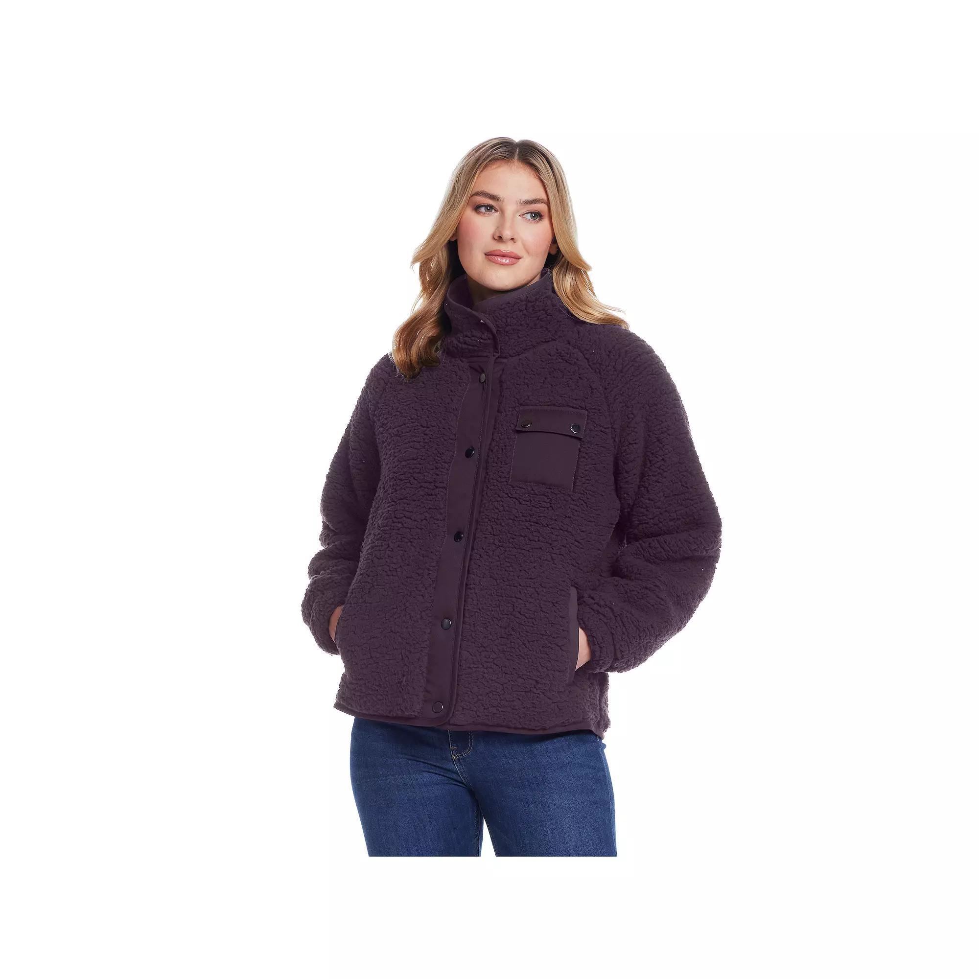 Women's Weathercast Snap Front Bonded Sherpa Fleece Jacket, Size: Medium, Grey Plaid Product Image