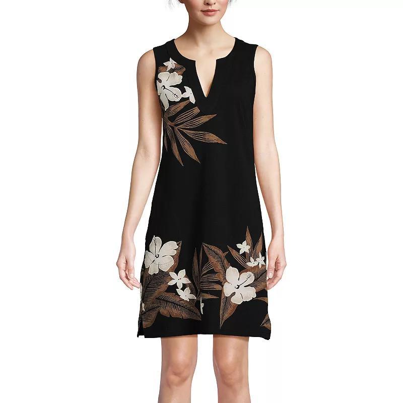 Women's Lands' End Splitneck Swim Cover-Up Dress, Size: Medium, Navy White Paisley Product Image