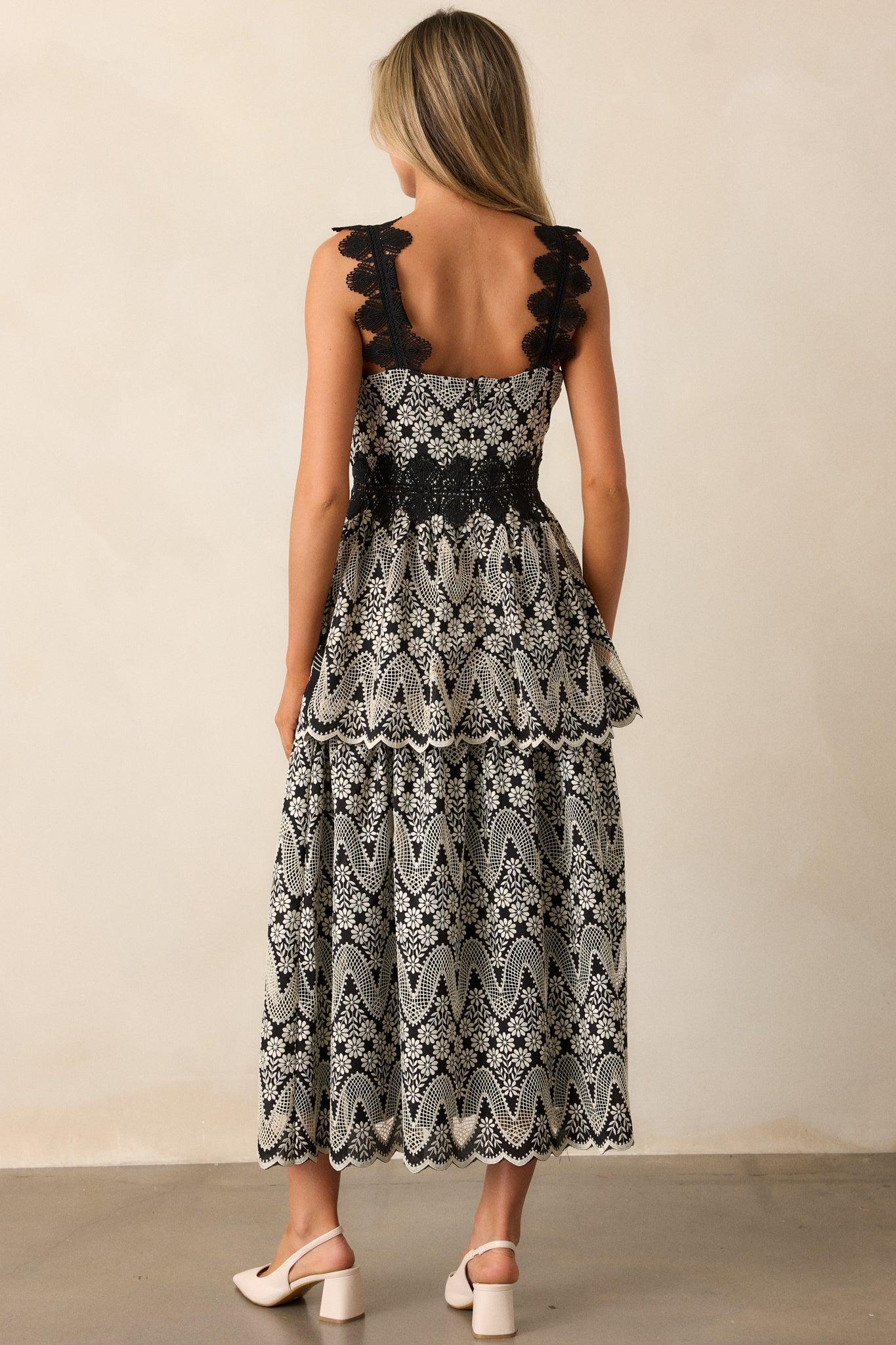 Mysteries Of The Night Black Eyelet Midi Dress Product Image
