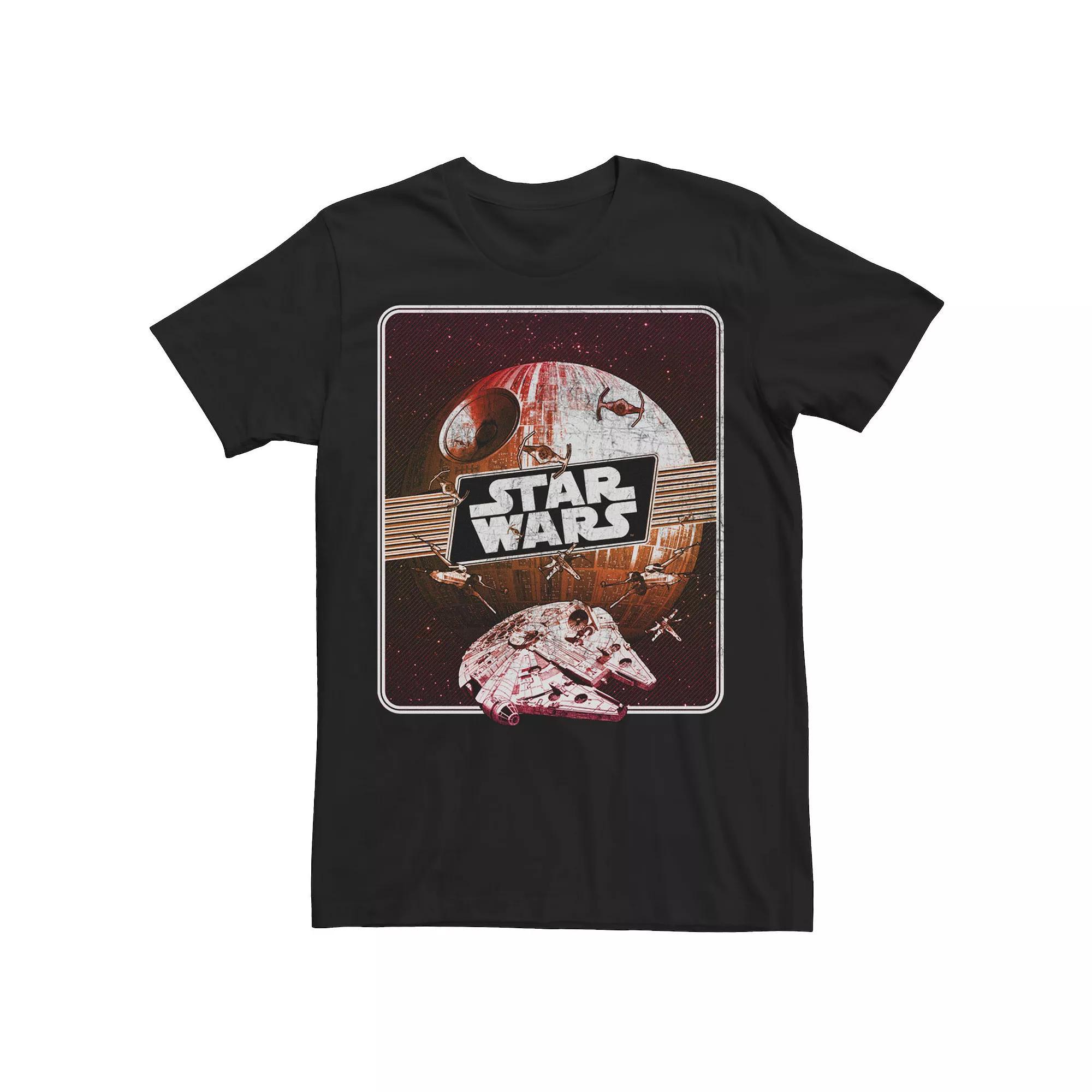 Men's Star Wars Death Star and Millennium Falcon Escape Graphic Tee, Size: Large, Black Product Image