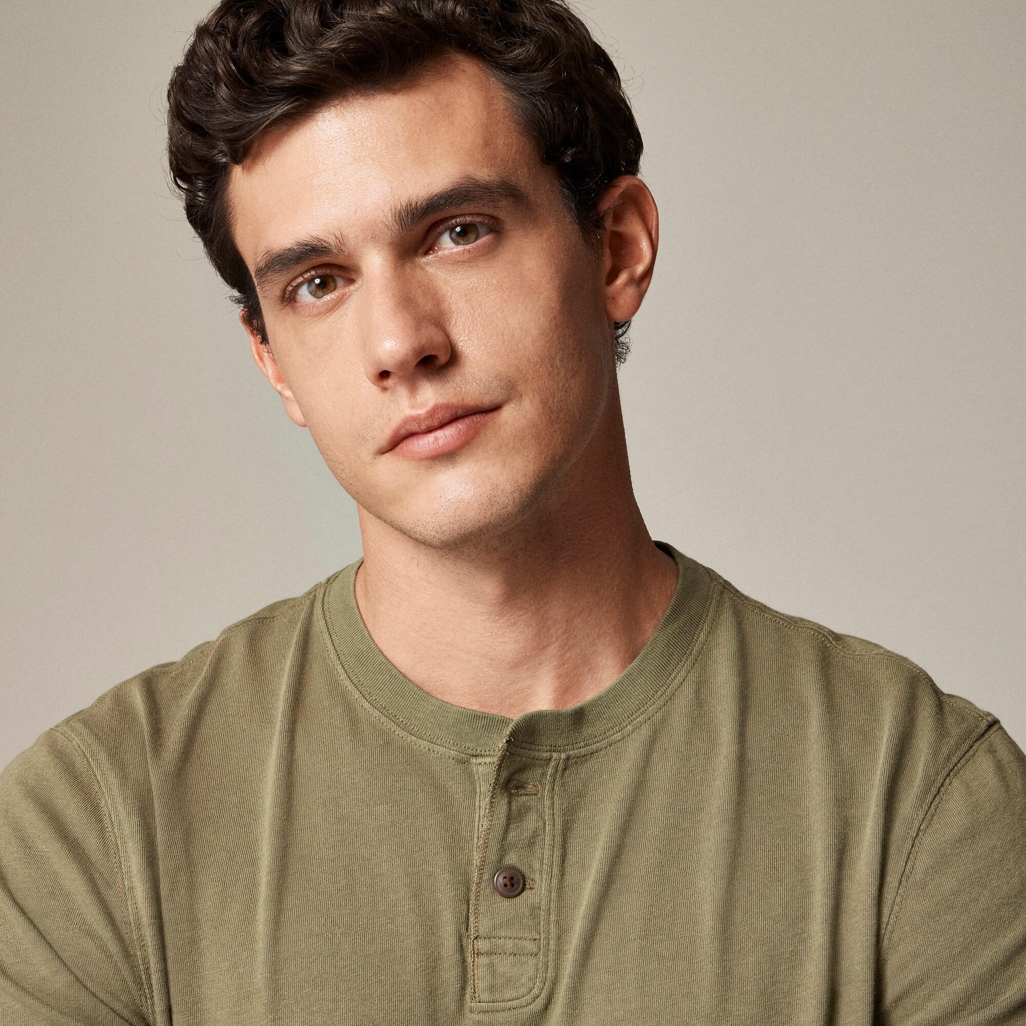 Short-sleeve vintage-wash cotton henley Product Image