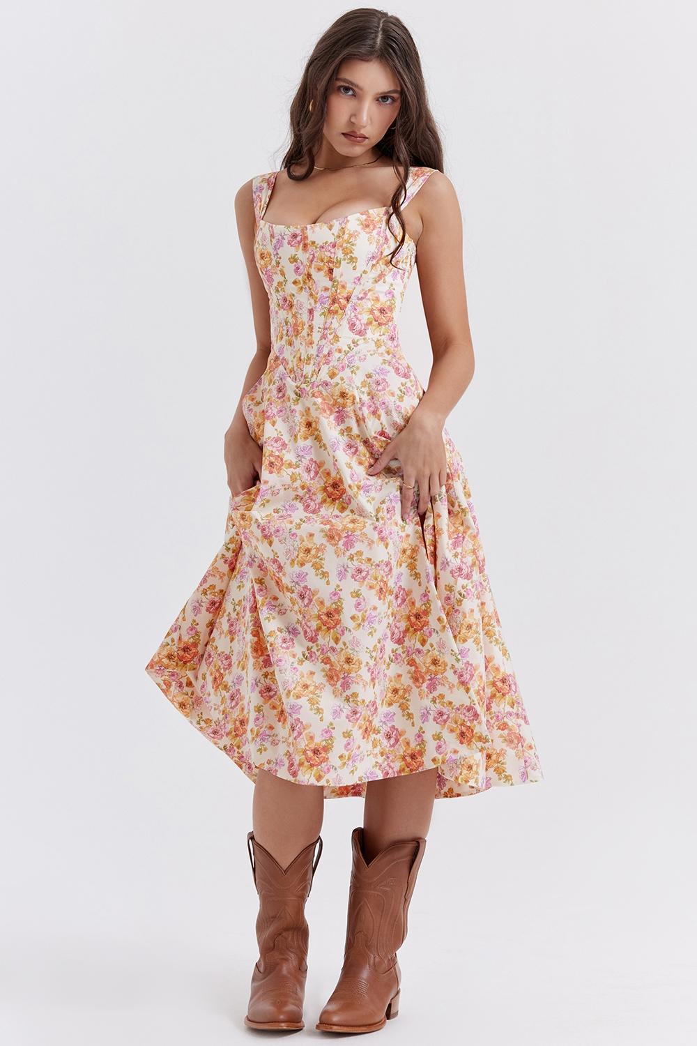 Saira Ivory Floral Midi Sundress Product Image
