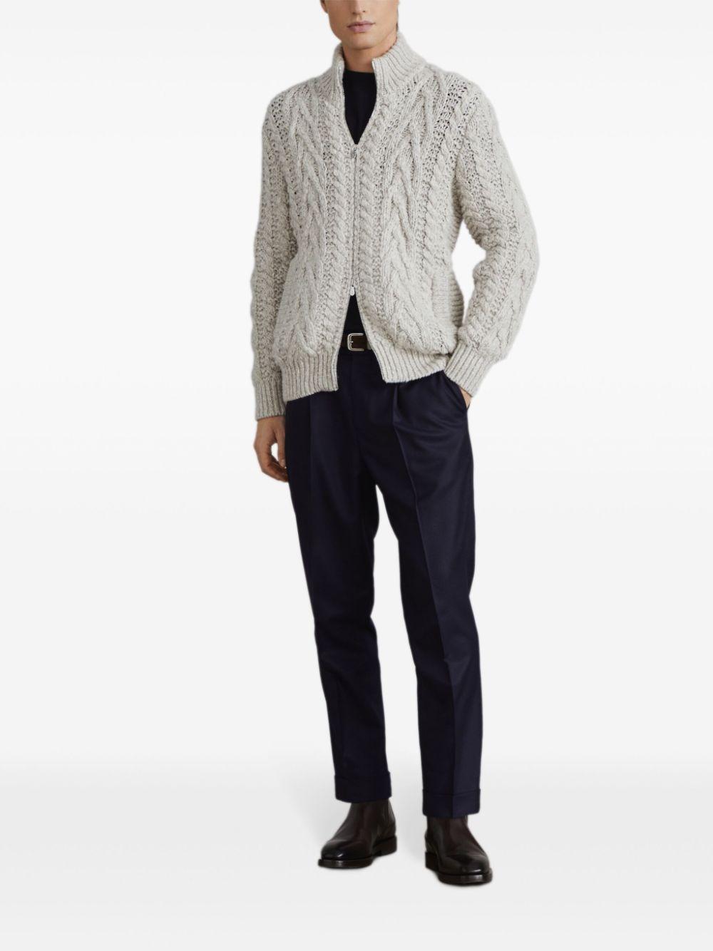 BRUNELLO CUCINELLI Cable-knit Wool And Cashmere-blend Zip-up Cardigan In Neutrals Product Image