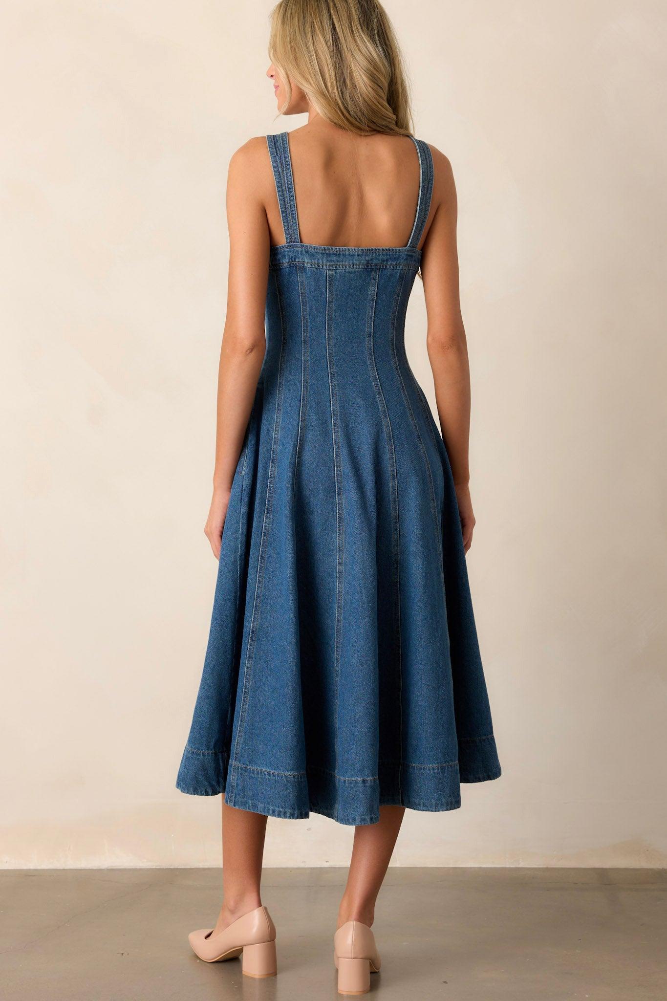 Quiet Moments Dark Wash Denim Midi Dress Product Image
