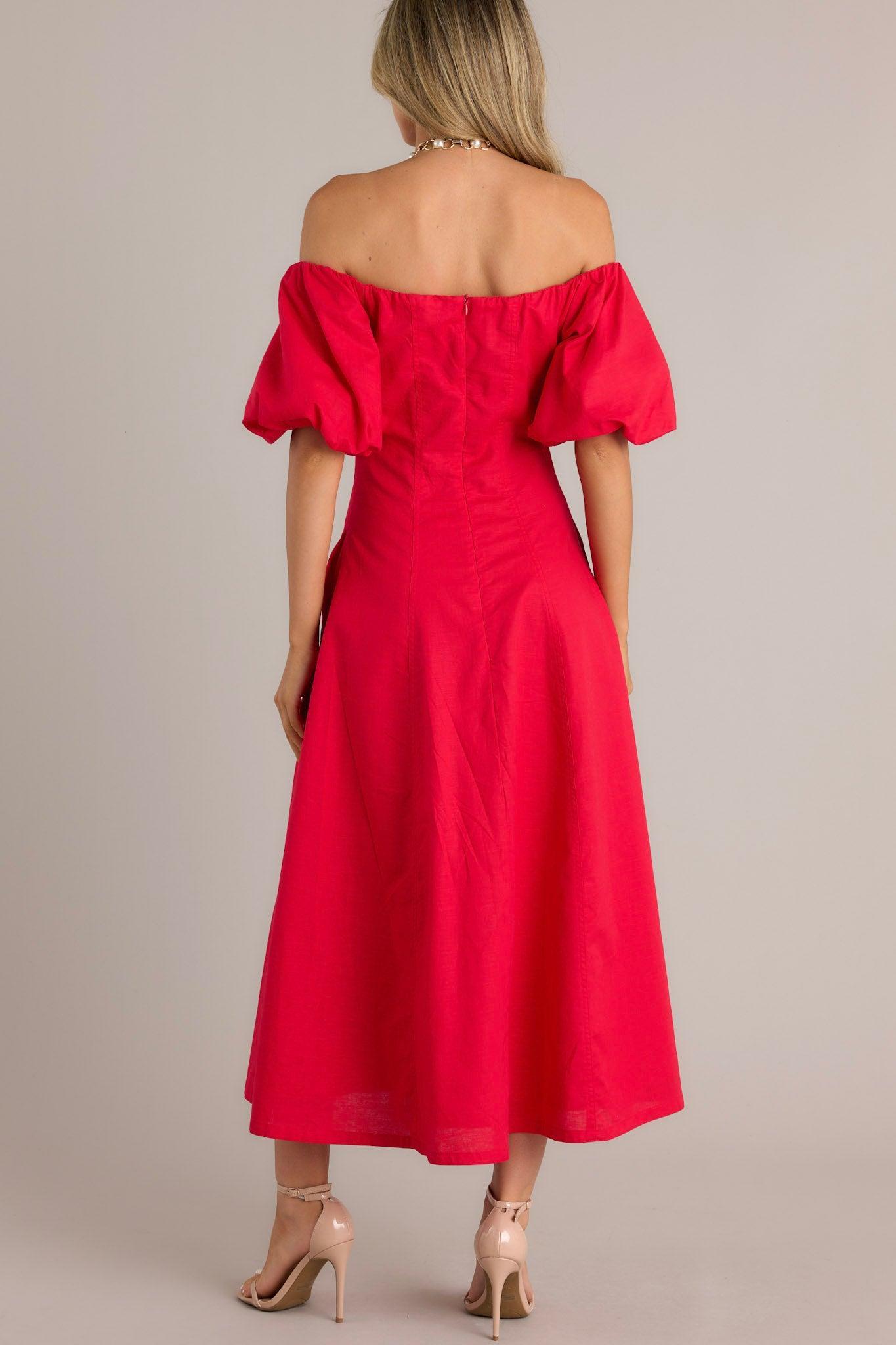 Cascade Couture Red Off Shoulder Midi Dress Product Image