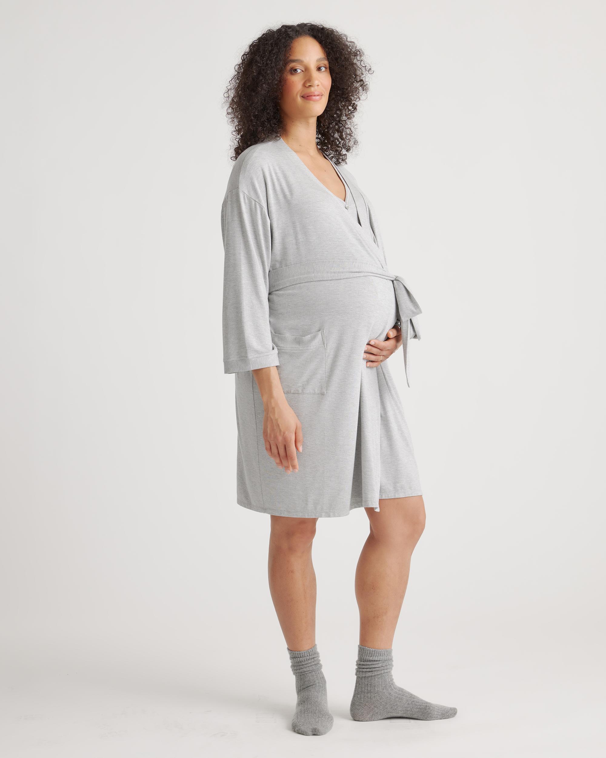 Quince | Women's Bamboo Jersey Maternity & Nursing Button Front Nightgown and Robe Set Size XL Product Image