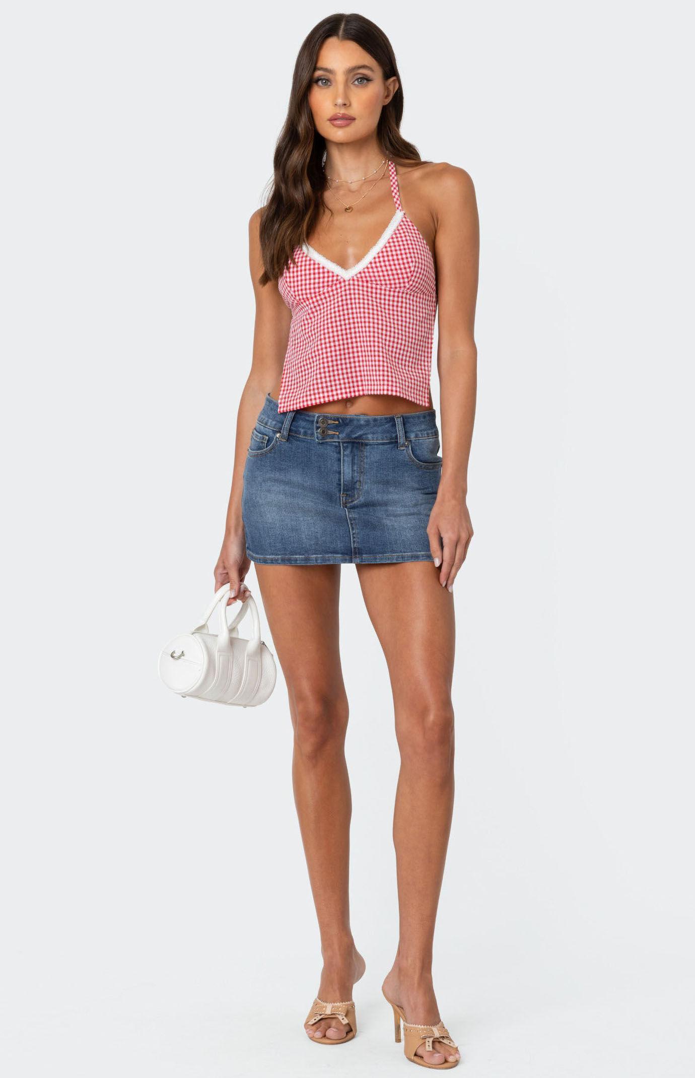 Edikted Women's Charmaine Open Back Gingham Top Product Image
