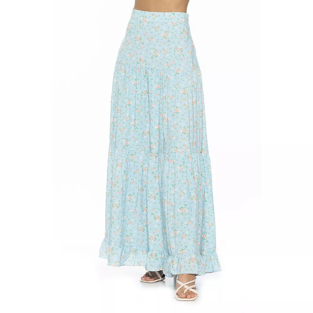 Women's ALEXIA ADMOR Halima Tiered Maxi Skirt, Size: 12, Ivory Ditzy Product Image