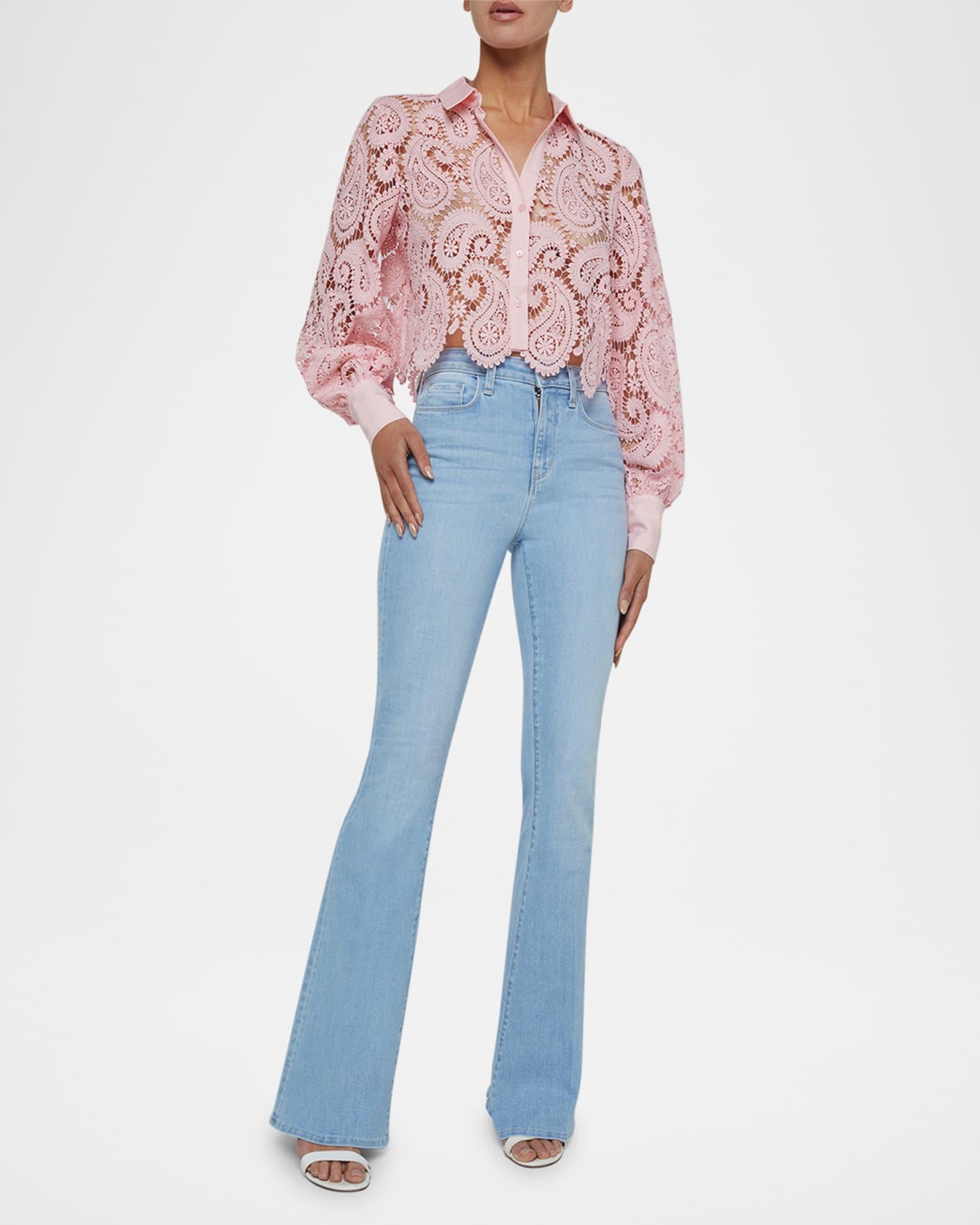 Odelia Paisley Lace Cropped Button-Front Blouse  Product Image