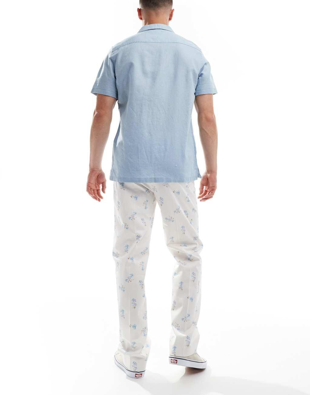 ASOS DESIGN smart straight fit pants in blue ditsy floral print Product Image