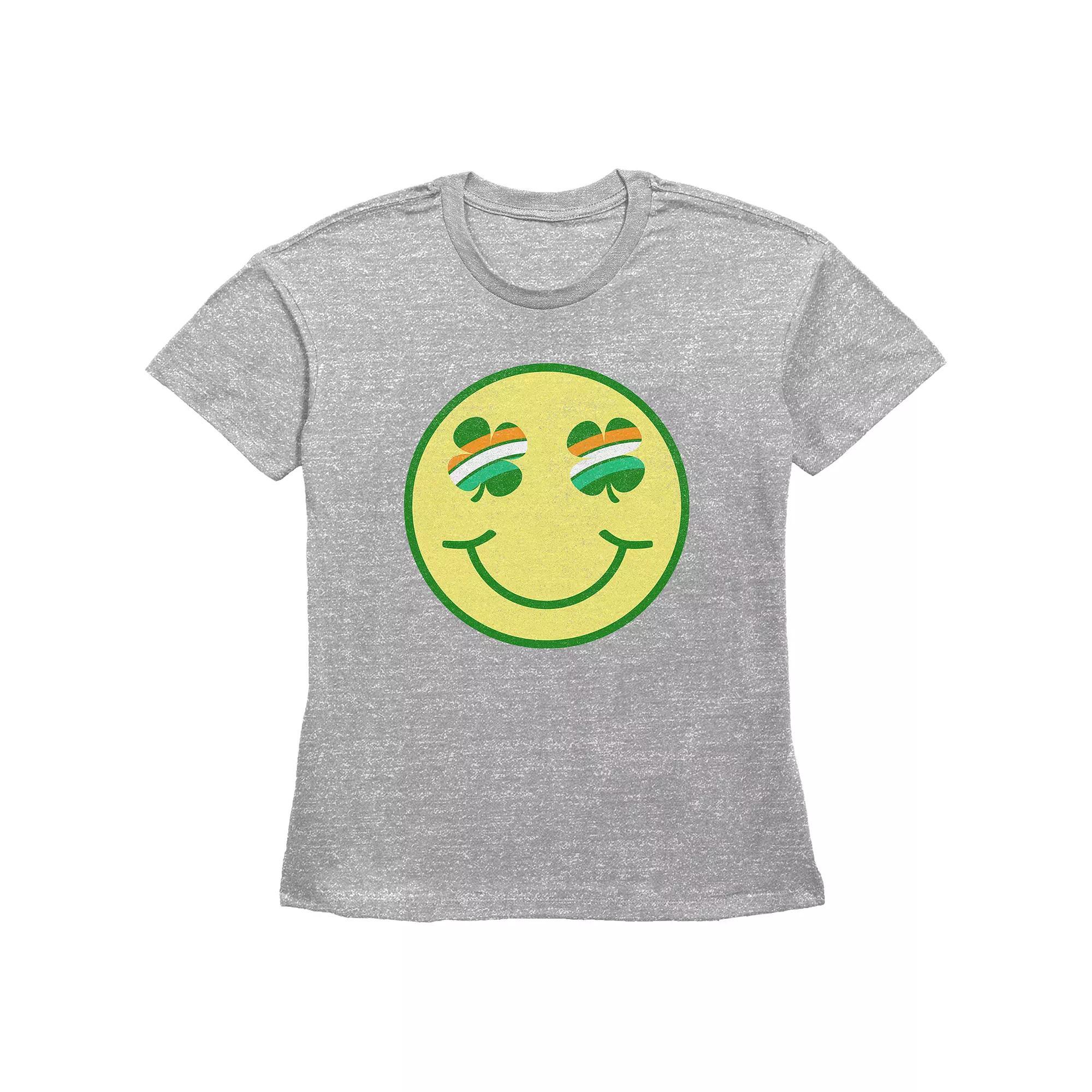 Women's Shamrock Eyes Smiley Face Graphic Tee, Girl's, Size: Medium, Grey Gray Product Image