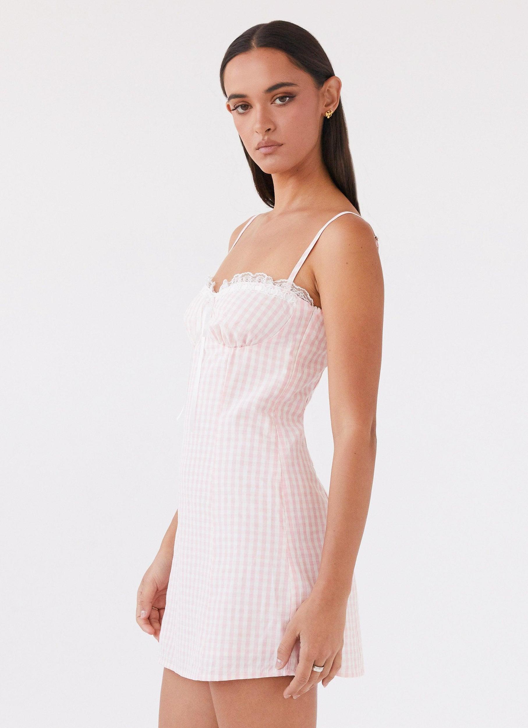 Bellissima Bustier Mini Dress - Pink Gingham Product Image