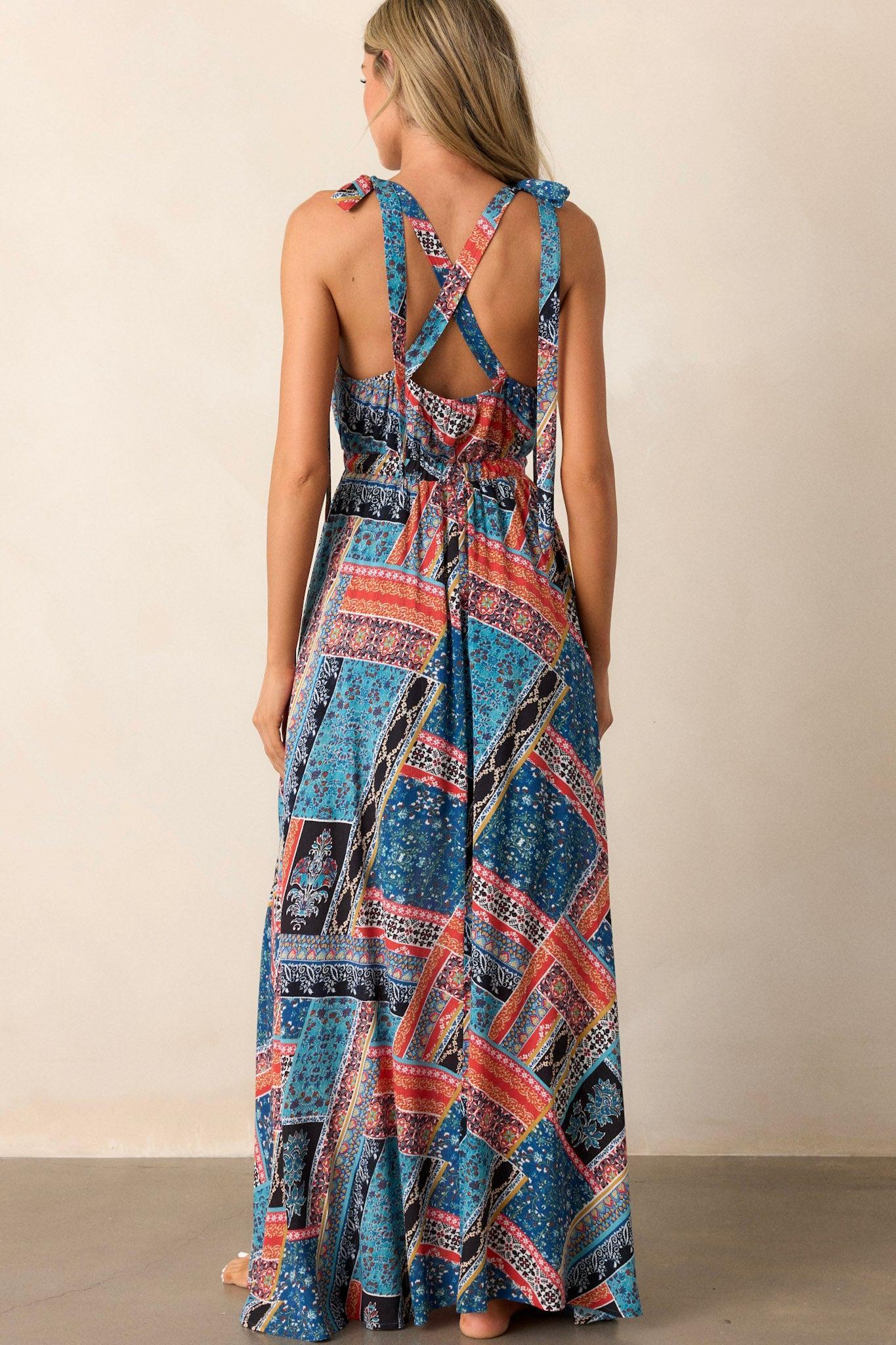 Be The Moment Navy Patchwork Maxi Dress Product Image