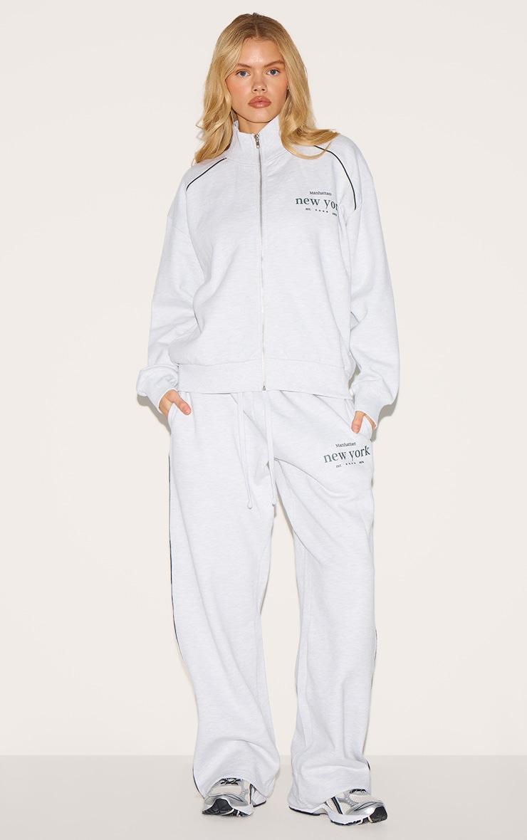 Ash Grey Premium Piping Detail High Neck Zip Through Sweatshirt Product Image
