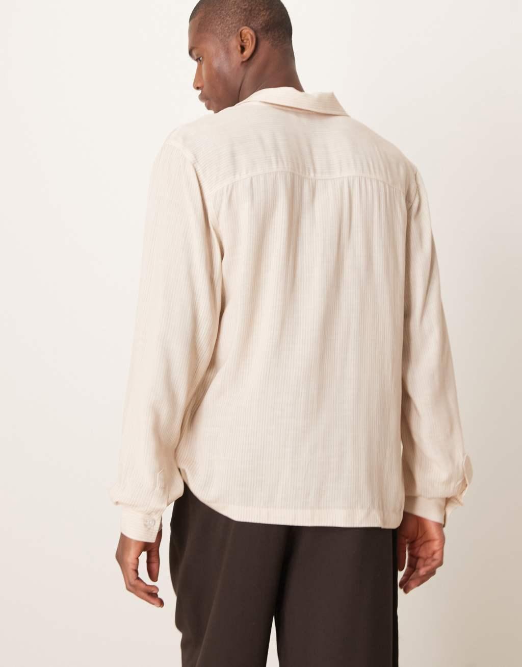 ASOS DESIGN relaxed boxy shirt with 70s collar in brown stripe Product Image